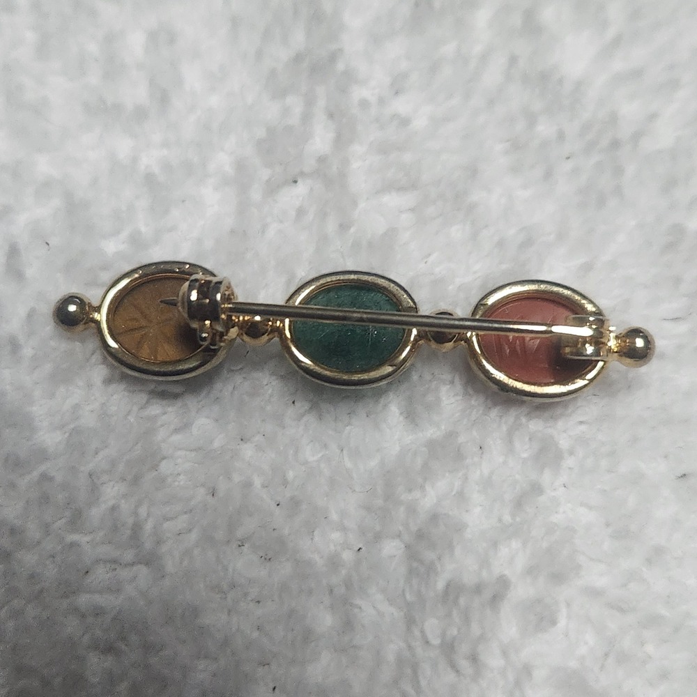 Vintage Gold Tone 3 Stone Scarab Bar Brooch Multi Color Egyptian Revival Pin - Picture 5 of 7